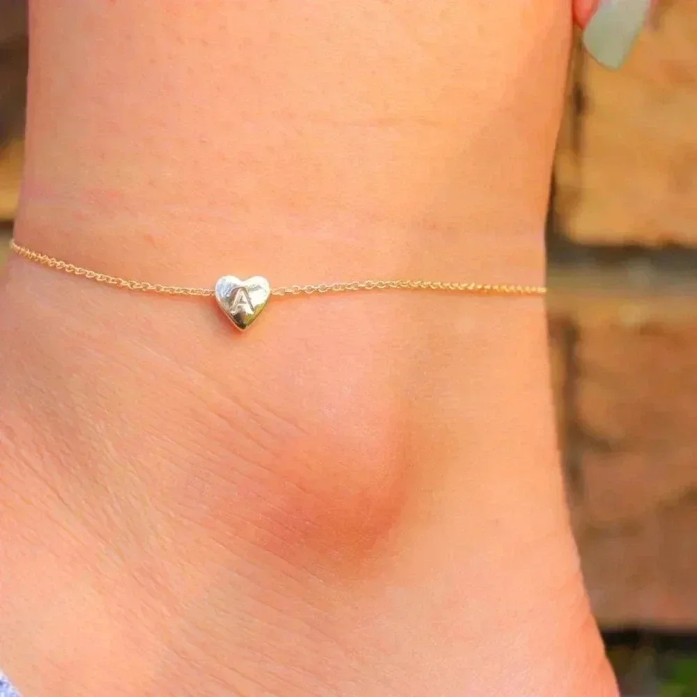❤️HEART CHARM PERSONALIZED CUSTOM DAINTY GOLD INITIAL ANKLET GIRL TEEN,ELDM22225